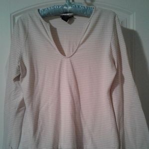 Limited stretch white and khaki v-neck shirt